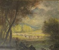 HERBERT SIDNEY PERCY (English 1863 - 1932) watercolour - cattle watering, entitled verso 'In the