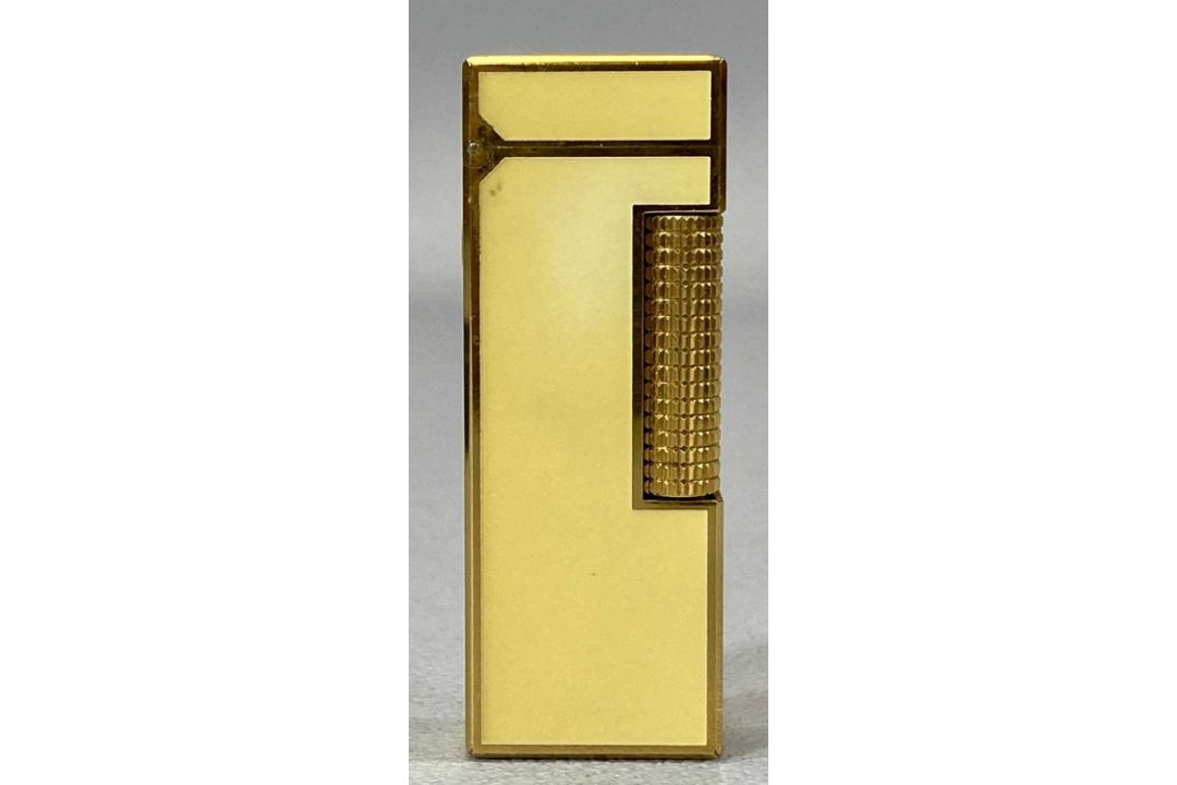 DUNHILL ROLLAGAS GOLD PLATED & YELLOW ENAMEL POCKET LIGHTER in box with instructions Provenance: - Image 2 of 8