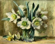 HEATHER CRAIGMILE (Welsh b.1925) oil on board - still-life daffodils in a vase, signed and dated,