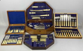 WALKER & HALL MAHOGANY CUTLERY BOX with part contents and two other quality boxed mahogany cutlery