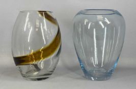 ART GLASS TYPE VASES, two bulbous similar sized examples, 30cms (h) approx. Provenance: deceased