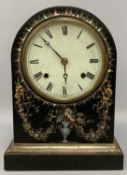 DOME SHAPED ANTIQUE MANTEL CLOCK ebonised with mother-of-pearl, painted dial and Roman numerals,