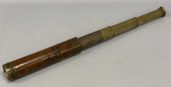 19TH CENTURY THREE DRAWER MAHOGANY & BRASS TELESCOPE, signed 'Thomas Harris & Son, London', 24.