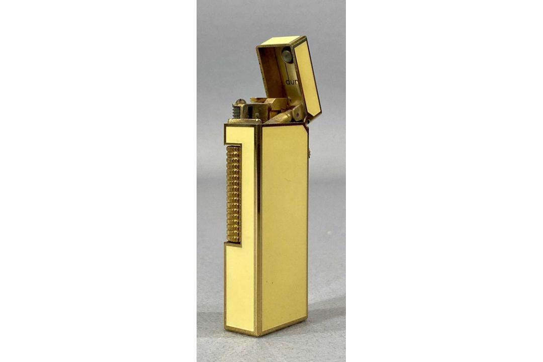 DUNHILL ROLLAGAS GOLD PLATED & YELLOW ENAMEL POCKET LIGHTER in box with instructions Provenance: - Image 4 of 8