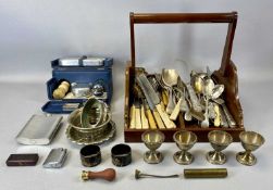 VARIOUS CUTLERY, PLATED ITEMS & COLLECTABLES including a vintage Rolls Razor shaving set and a