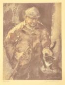 WILLIAM SELWYN (Welsh b.1933) limited edition (291/300) print - farmer with cat, signed and numbered