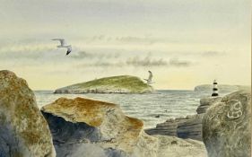PHILIP SNOW (English b.1947) watercolour - 'Puffin Island, Ynys Mon', signed, 23 x 36cms Provenance: