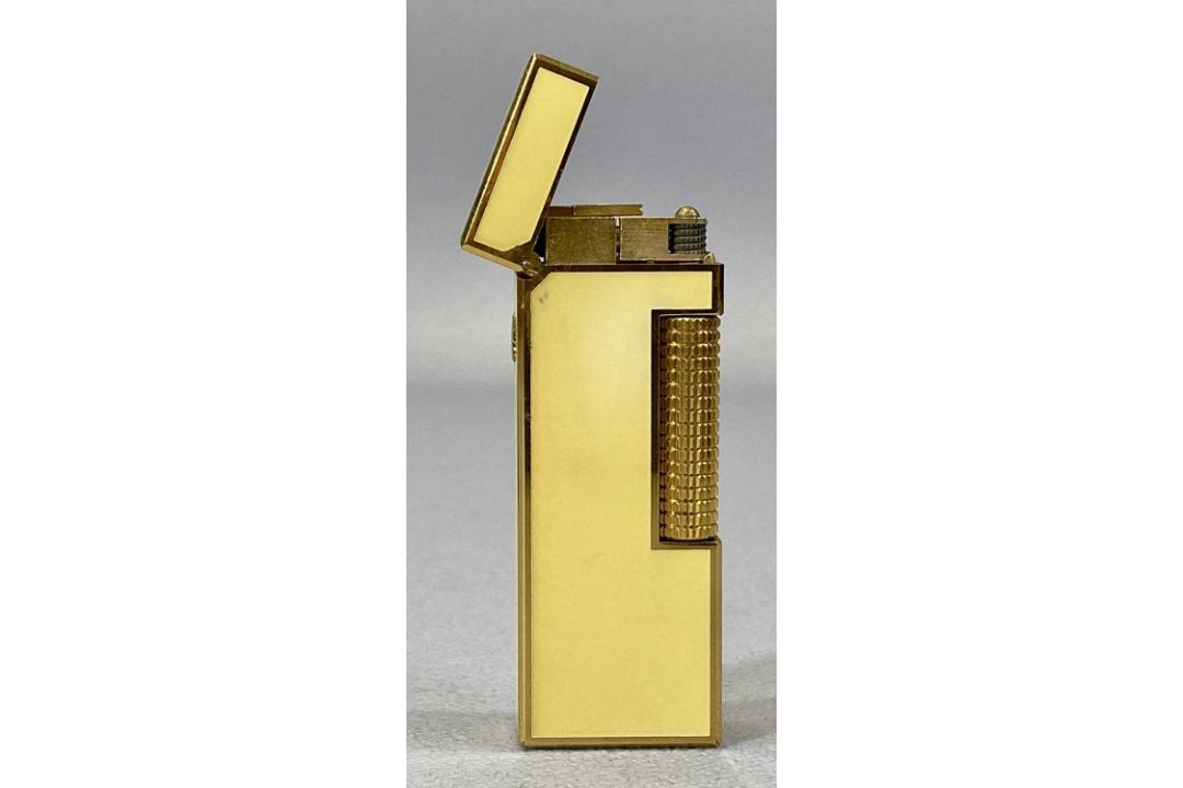 DUNHILL ROLLAGAS GOLD PLATED & YELLOW ENAMEL POCKET LIGHTER in box with instructions Provenance: - Image 3 of 8