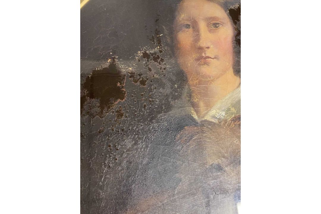 EARLY 20TH CENTURY oval oleograph - portrait of a lady with terrier, 71 x 58cms Provenance: deceased - Image 3 of 4
