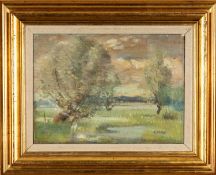 TENG-HIOK CHIU 周廷旭 (Chou Ting-Hsu) (Chinese, 1903-1972) oil on board - Landscape with tree and