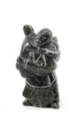 MARY OSHUTSIAQ, green steatite - Mother & Twins, signed in syllabics, Cape Dorset, 2009, 12cms (h)