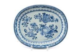 CHINESE BLUE & WHITE OVAL DISH, Qianlong, painted with flower sprigs within multiple diaper and