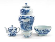CHINESE BLUE & WHITE, comprising unusual shaped baluster vase and cover, painted with continuous