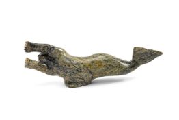 JOHNNY SAGGIATOK, green steatite - Sedna (Mermaid), signed in syllabics, Cape Dorset, 1991, 17cms (