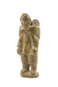 MANNUMI SHAQU, brown steatite - Mother & Child, signed in syllabics, Cape Dorset, 1985, 13.5cms (