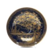 JAPANESE SATSUMA BOWL, Meiji Period, decorated in gilt with enamel highlights on a blue ground