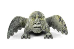 TOONOO SHARKY, green steatite - Spirit Owl, Cape Dorset, 2013, 16cm (w) Provenance: Narwhal Gallery;