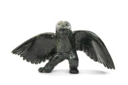 ANNIE TUNNILLIE, dark green steatite - Birdman Shaman, signed in syllabics, Cape Dorset, 2003, 20.