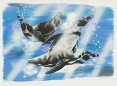 ‡ EMMA FAULL (b.1956) - limited edition (artist proof) colour lithograph - penguins underwater,