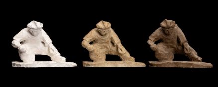 ‡ PETER ARNOLD a group of three unfinished sculptures depicting a working gentleman in flat cap,