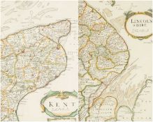 ROBERT MORDEN MAPS (a pair) - 18th century hand coloured engraved maps of Kent and Lincolnshire,