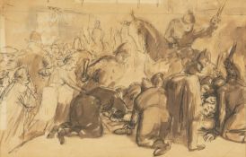 ‡ THOMAS RATHMELL (1912-1990) pen and ink wash - entitled verso, 'Law and Order' on Andrew Knight