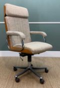 GORDON RUSSELL FOR VERCO: A SWIVEL OFFICE CHAIR, tubular chrome arms, moulded plywood back panel and