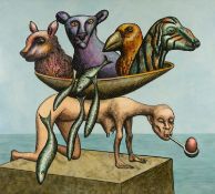 ERICA DABORN (BRITISH b. 1951) oil on board - 'Balancing Act', signed lower left, titled and dated