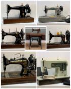 COLLECTION OF SEWING MACHINES including, circa 1908 27K Singer Treadle, circa 1860 Singer Fiddle