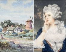 THOMAS PRYTHERCH (1864-1926) watercolour - landscape with figures and windmill, signed and dated