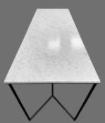 ANOTHER LARGE CONTEMPORARY MARBLE LONG TABLE, grey-veined marble top, fabricated tubular steel