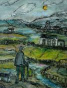 ‡ PETER JOHN JONES acrylic on board - entitled verso, 'Remembering When', signed with initials and