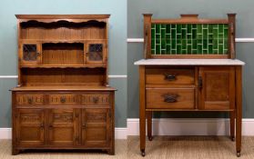 JAYCEE CARVED OAK DRESSER, 186 (h) x 138 (w) x 43cms (d) together with PINE MARBLE TOP WASHSTAND