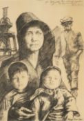 ‡ ANDREW VICARI (1932-2016) facsimile - the miner's family, with inscription, printed signature,