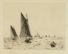 WILLIAM LIONEL WYLLIE RA (1851-1931) drypoint etching - 'Fishing Boats on Hamilton Bank', signed