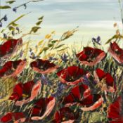 ‡ MAYA EVENTOV (b.1964) acrylic on canvas - a poppy field, signed, 45 x 45cms Provenance: private