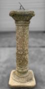 GARDEN SUN DIAL, metal dial set on loose stone head, stone column, 90 (h) x 26cms (dia. at base)