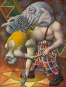 ERICA DABORN (BRITISH b. 1951) egg tempera on board - 'Double Act', signed dated '80 lower right,