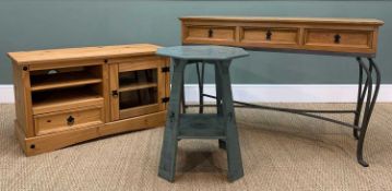 SELECTION OF REPRODUCTION FURNITURE including Spanish style three drawer side table on metal