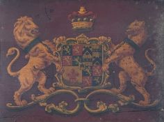 19TH C. BARONET'S ARMORIAL PAINTED PANEL, possibly a carriage panel, full achievement, with