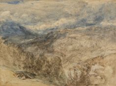 ATTRIBUTED TO DAVID COX (1783-1859) watercolour - landscape with figures lying on the