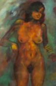 ‡ OSI RHYS OSMOND (1942-2015) oil on paper - entitled, 'Red Nude', signed and dated '85, 72 x
