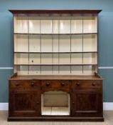 19th C. SCUMBLE PINE WELSH DRESSER, lift-off upper, painted boarded back, lower section with three