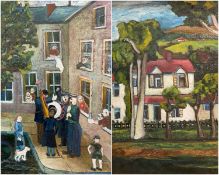 ‡ PETER ARNOLD oil on canvas - Salvation army band and figures, signed, 82 x 66cms, together with