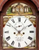 19TH C. MAHOGANY WELSH 8-DAY LONGCASE CLOCK, Mark Marks (Cardiff), 11in. painted Roman dial, arch