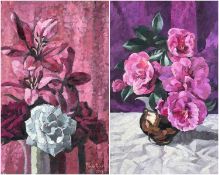 BRYN RICHARDS (Welsh, 1922-2023) oil on canvas (a pair) - entitled verso, 'Paper Flowers', fully