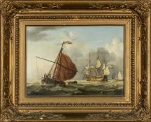CHARLES MARTIN POWELL (British, 1775-1824) oil on board - Dutch fishing boat, three-masted barque on