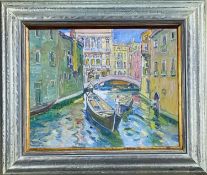 ‡ ROBERT SYDNEY RENDLE WOOD (1894-1987) oil on board - entitled verso, 'Venetian Canal' on Edge Fine