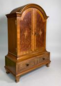 CONTINENTAL STYLE WALNUT MINIATURE ARMOIRE or TABLE CABINET, crossbanded, marquetry stars with