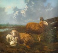 AFTER EUGENE JOSEPH VERBOECKHOVEN (1798-1881) oil on canvas - sheep with resting lambs in landscape,